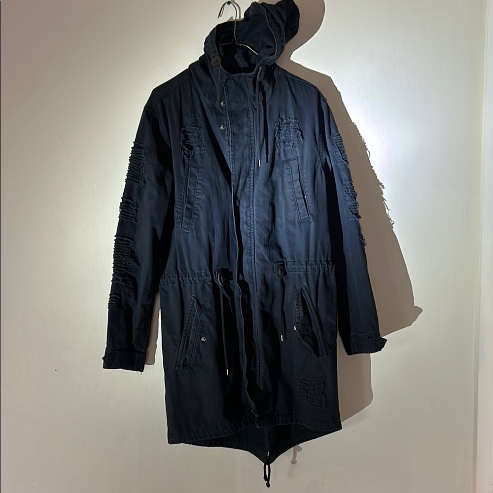 Black Military Field Coat with Hood